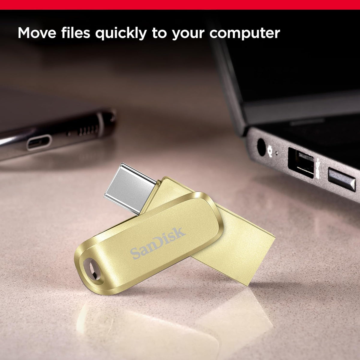 SANDISK Ultra Dual Drive Luxe Type-C 1TB, OTG, Upto 400MB/s, Pendrive, Gold, 5Y Warranty (SDDDC4-1T00-I35GD)