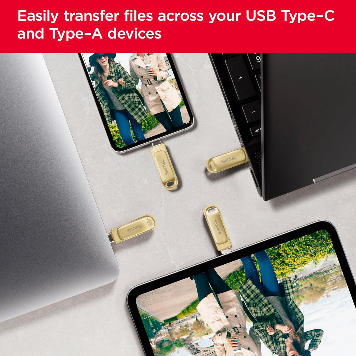 SANDISK Ultra Dual Drive Luxe Type-C 1TB, OTG, Upto 400MB/s, Pendrive, Gold, 5Y Warranty (SDDDC4-1T00-I35GD)